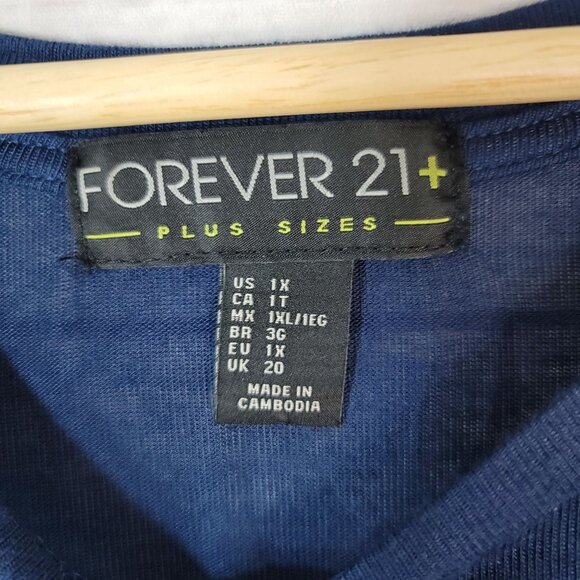 Forever 21 Pullover Top Blue Plus 1X Chiffon Hem Round Neck Short Sleeve Stretch - Picture 5 of 6